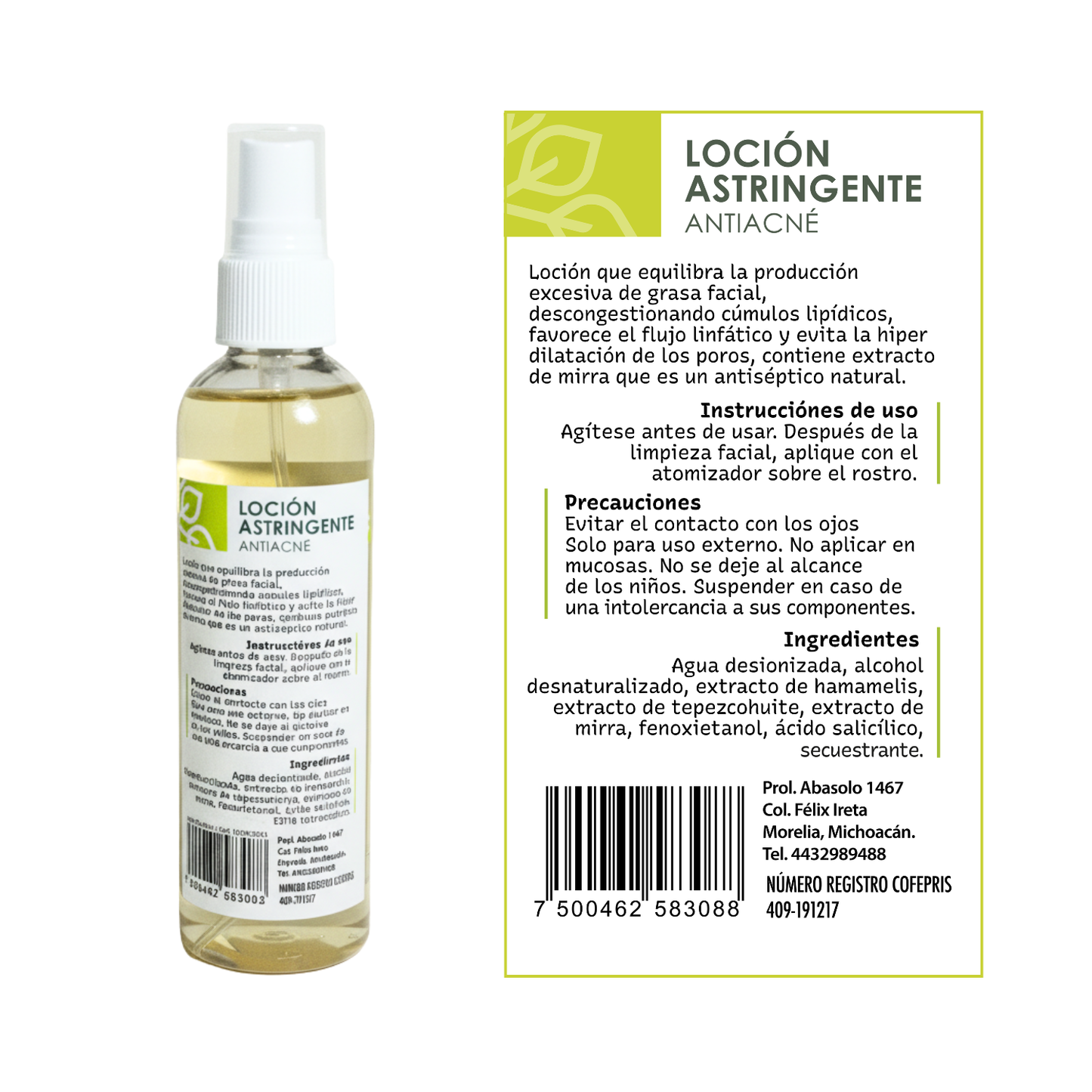 Loción Astringente Antiacné | Tónico Facial para Piel Grasa y con Imperfecciones