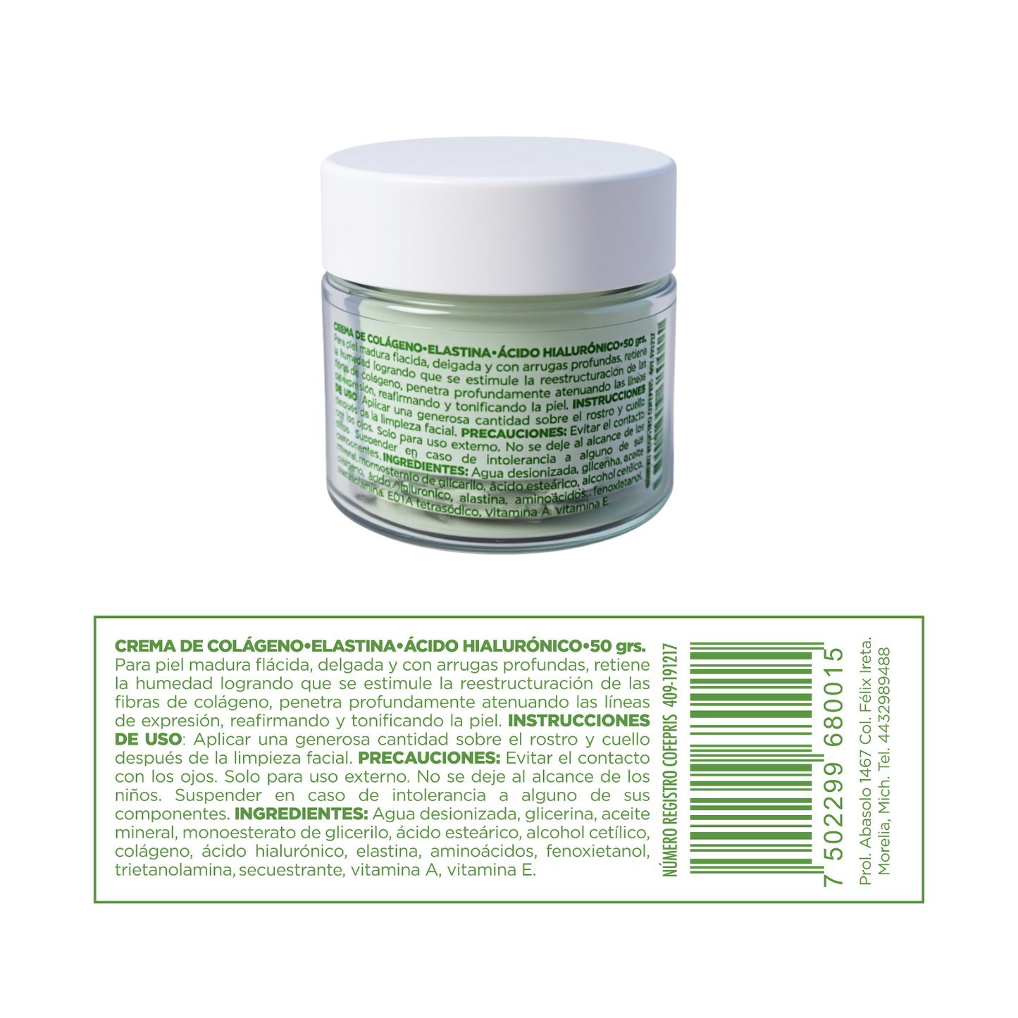 Crema Facial con Colágeno, Elastina y Ácido Hialurónico | Hidratación y Firmeza